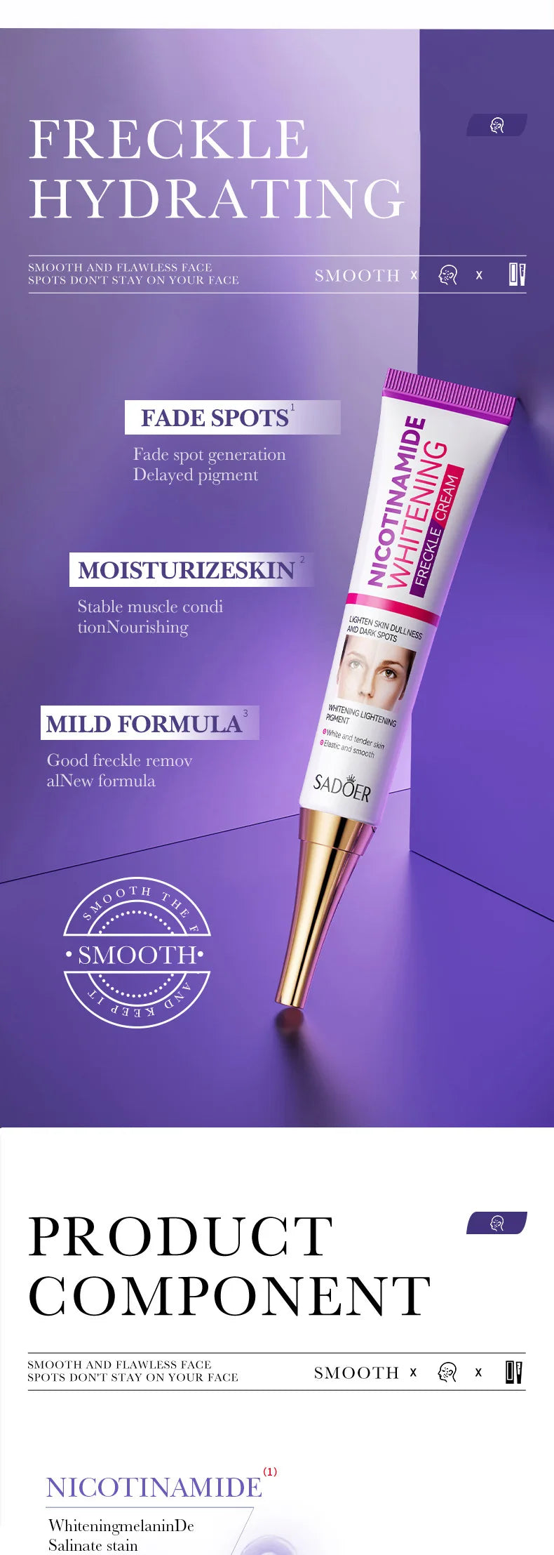 Brightening face cream jar with niacinamide for dark spots and freckles