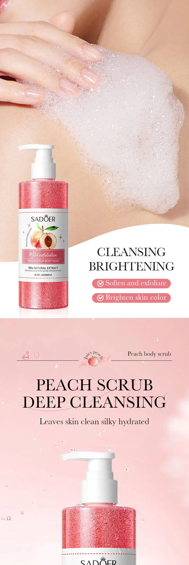 SADOER Peach Fruit Body Scrub Shower Gel