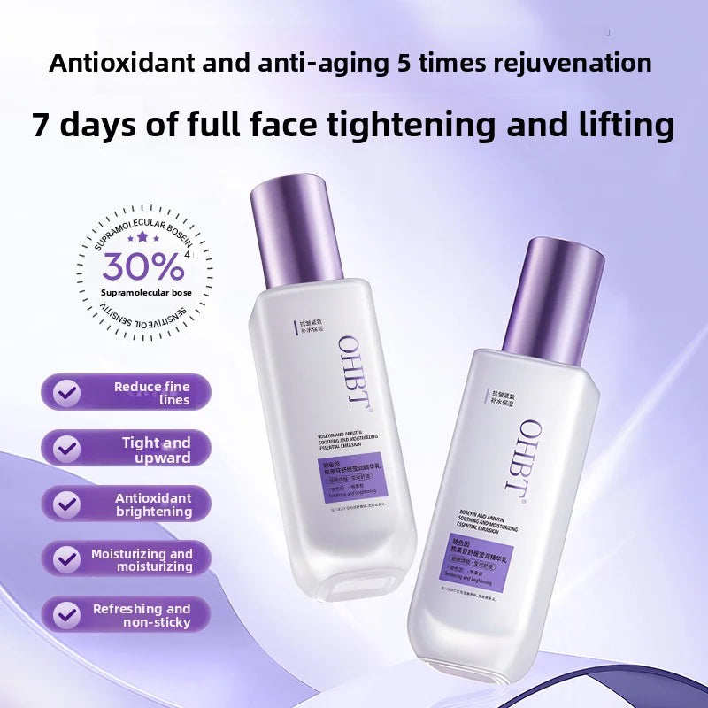 Brightening face serum with pro-xylane and arbutin in a dropper bottle.
