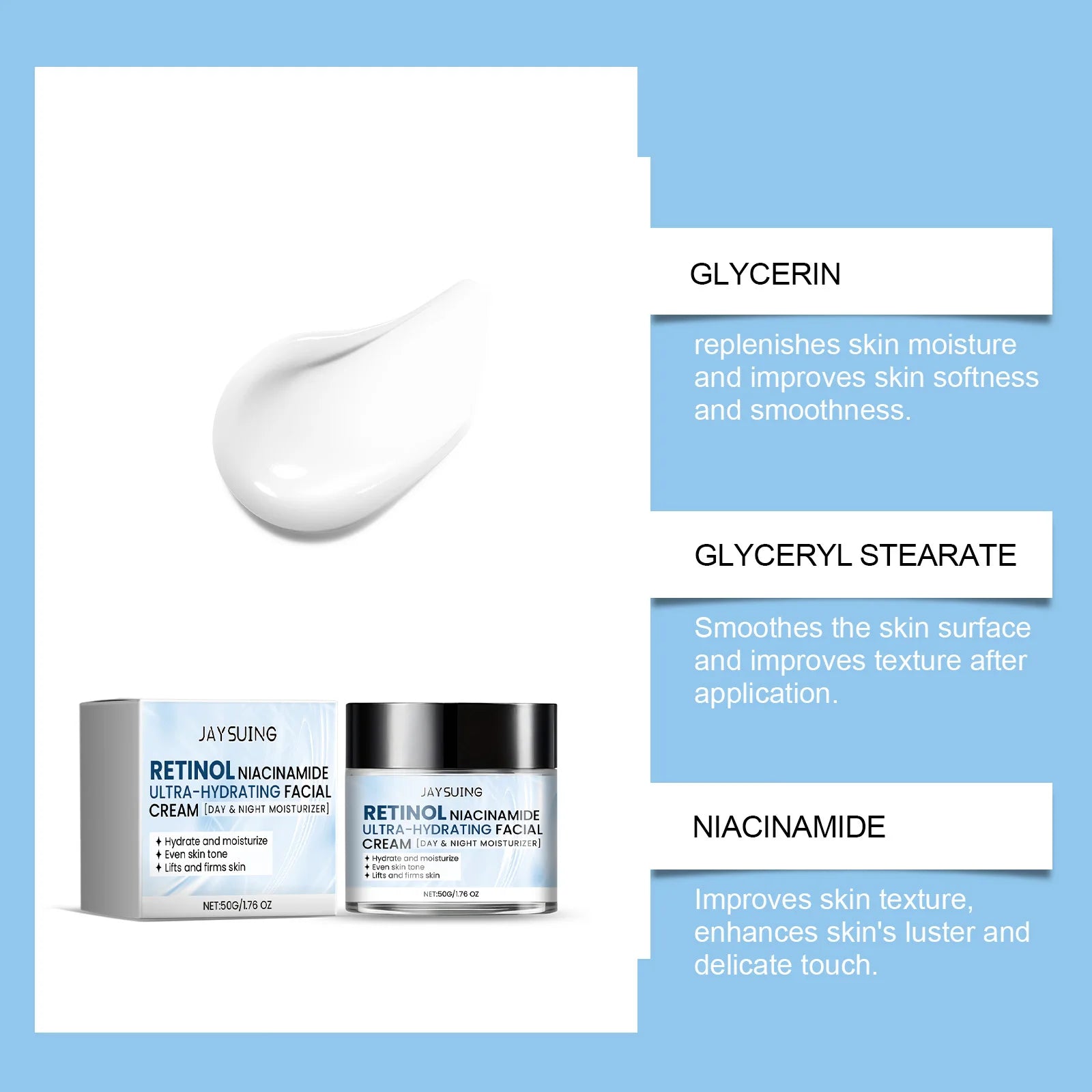 Moisturizing barrier cream with niacinamide and retinol in a jar