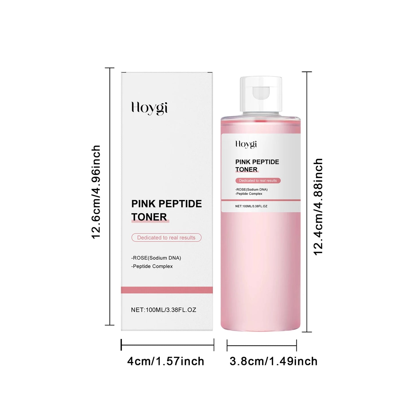 HOYGI Rose Peptide Brightening Glow Toner — rose + peptide — usage instructions on white background
