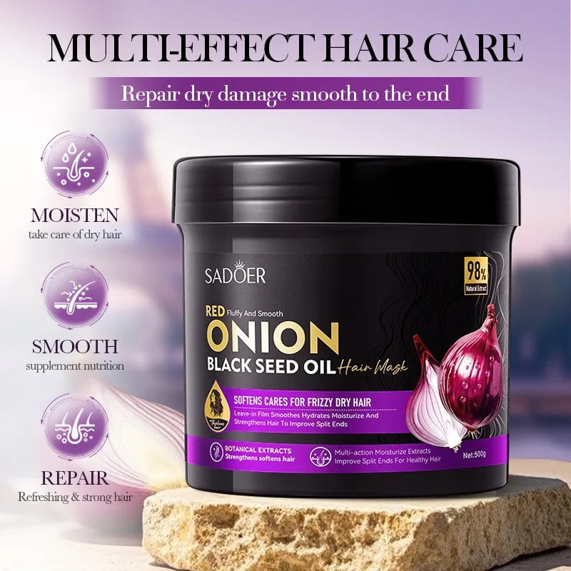 SADOER Onion Black Seed Oil Shampoo & Hair Mask Repair Set