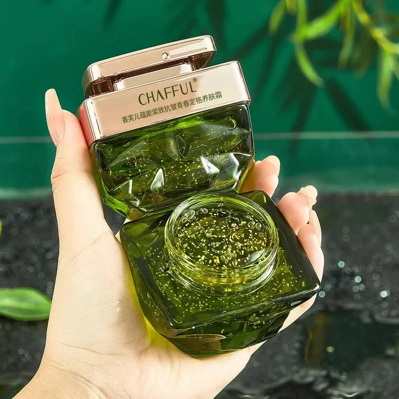 Plant caviar collagen firming face cream jar with smooth cream texture