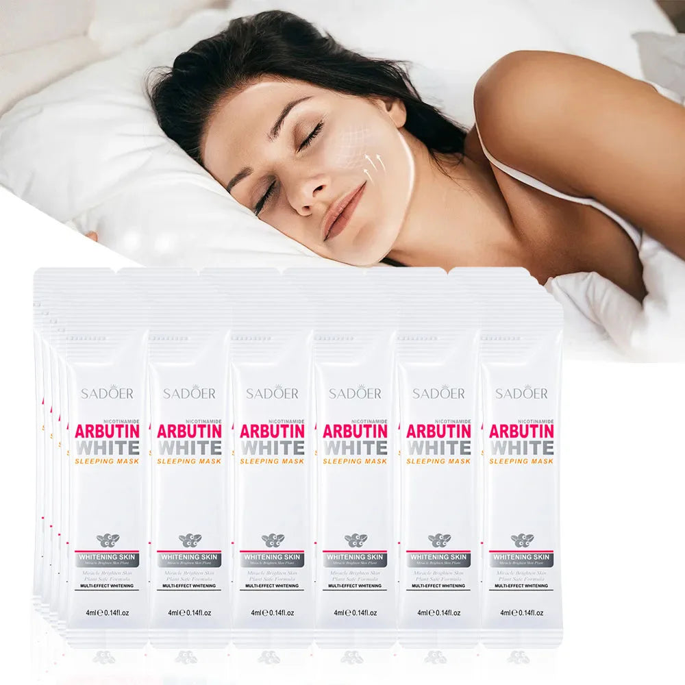 Pack of 10 rice raw pulp sleeping facial masks for whitening, anti-aging, and moisturizing.