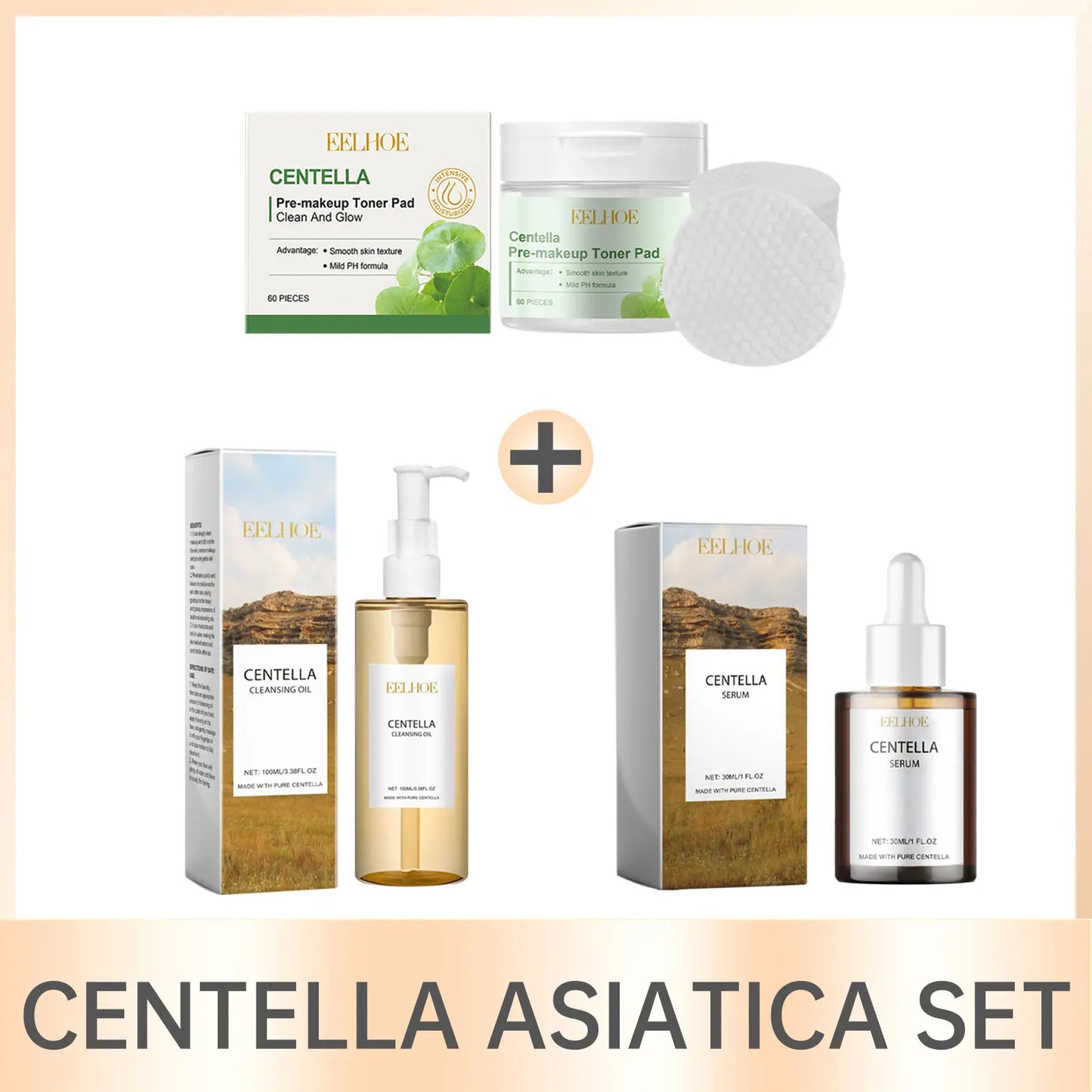 Centella and hyaluronic acid toner pad container with soaked round cotton pads for facial exfoliation and hydration