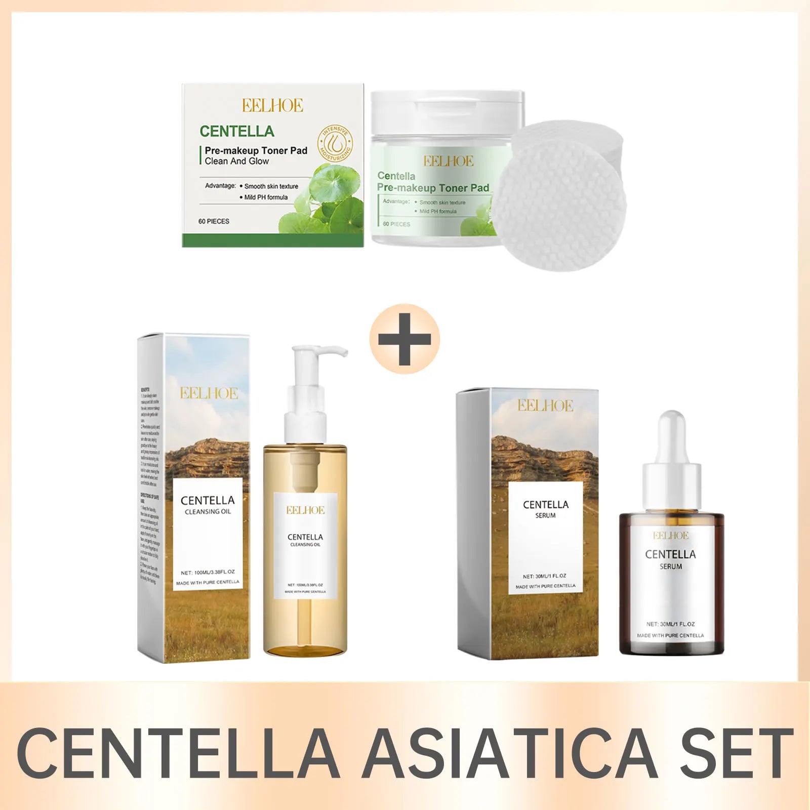 Centella and hyaluronic acid toner pad container with soaked round cotton pads for facial exfoliation and hydration