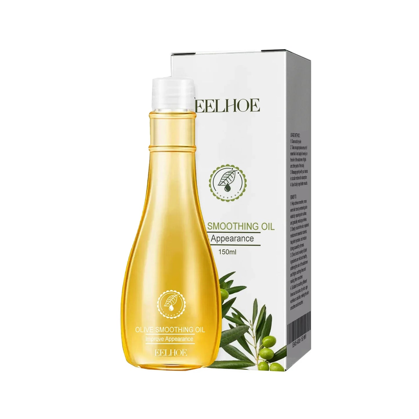 Bottle of stretch mark removal oil with olive essential oil for postpartum skin care