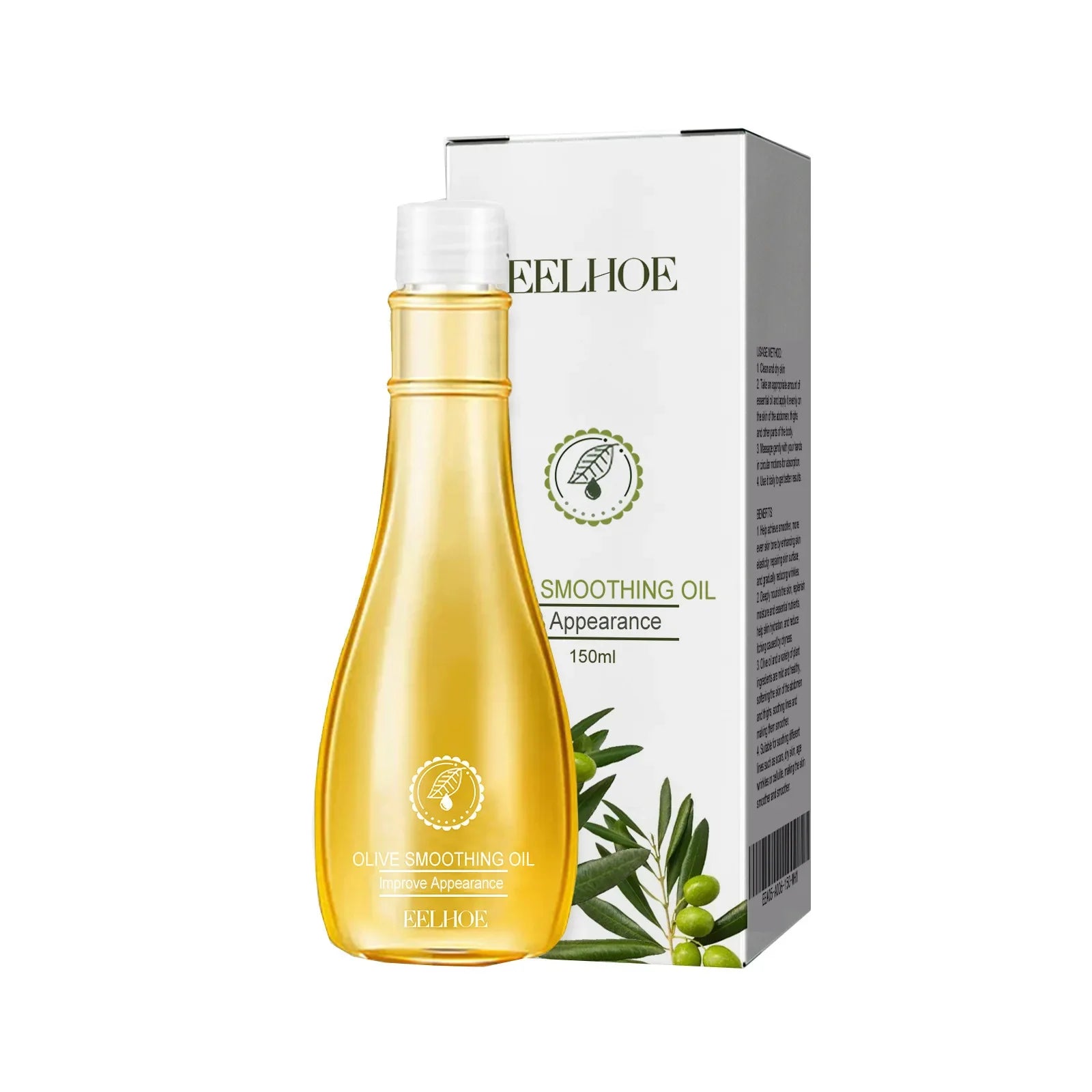 Bottle of stretch mark removal oil with olive essential oil for postpartum skin care