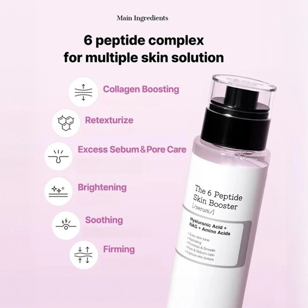 Two K-beauty serum bottles, one peptide booster and one vitamin C brightening serum, shown as a set.