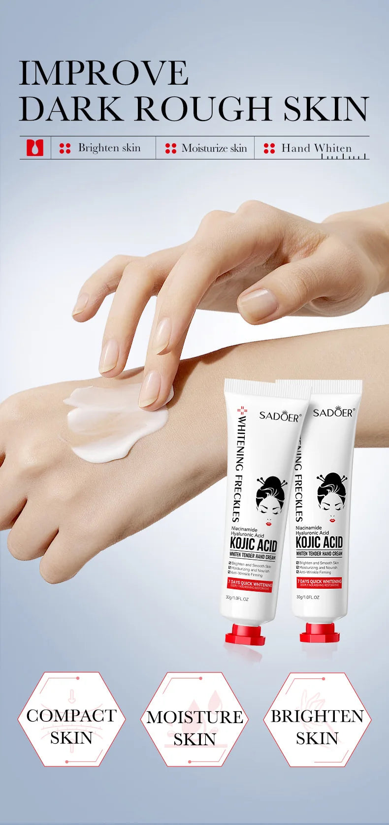 Hand cream tube with brightening and nourishing formula