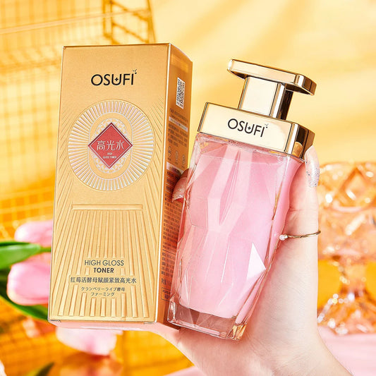 SkinSwaag Beauty — OSUFI Cranberry Yeast Brightening Face Toner — Red and white bottle on white background