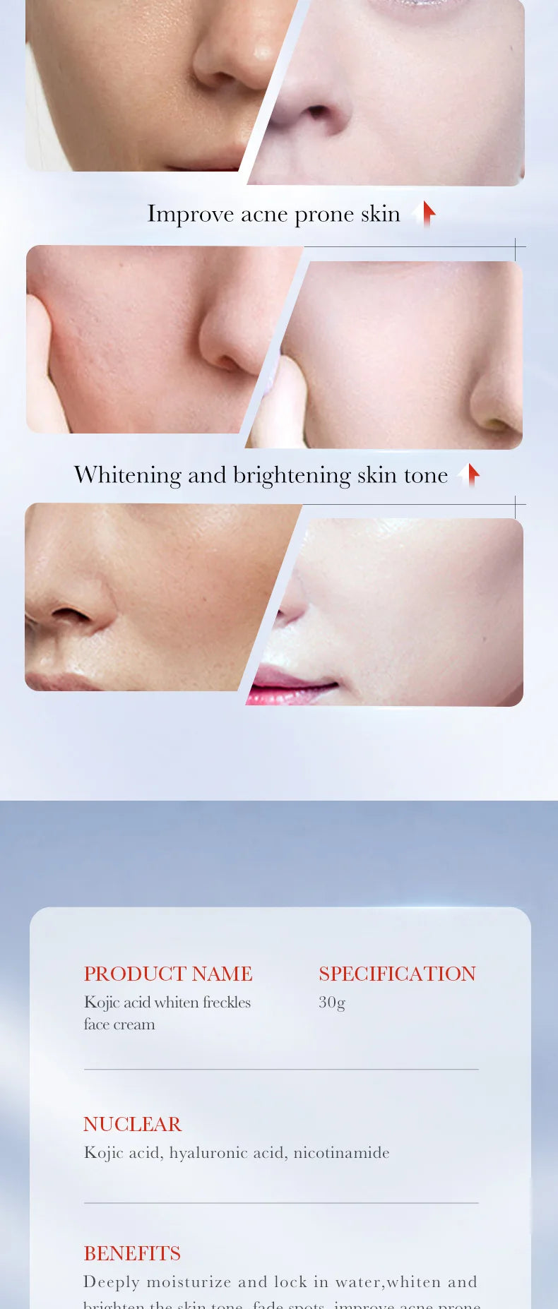 Kojic acid face cream and eye cream travel set with two small tubes