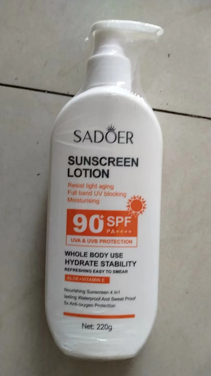 Sunscreen tube with SPF 90 UV protection and moisturising formula