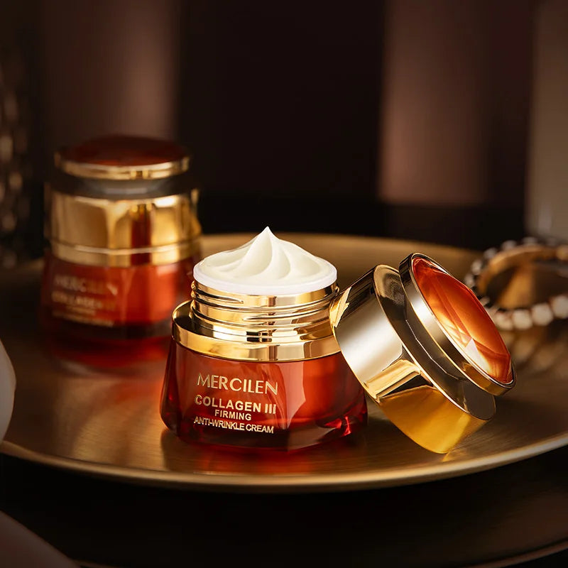 MERCILEN Type III Collagen Nourishing Face Cream — Type III Collagen — Gold jar with outer box on white background