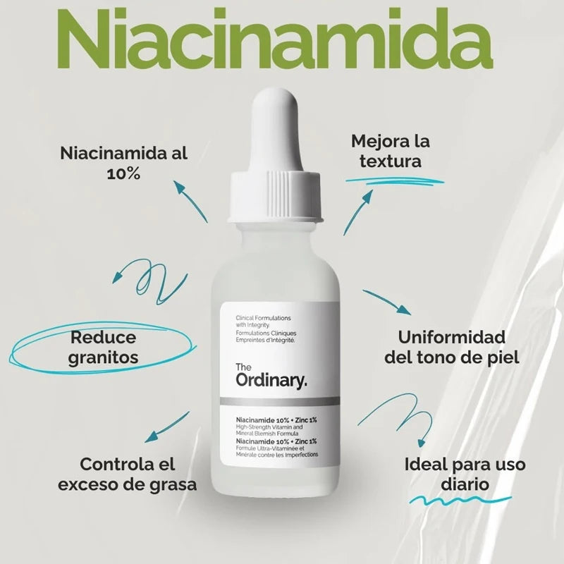SkinSwaag Beauty The Ordinary Niacinamide 10% + Zinc 1% Serum — niacinamide + zinc — serum texture on hand on white background