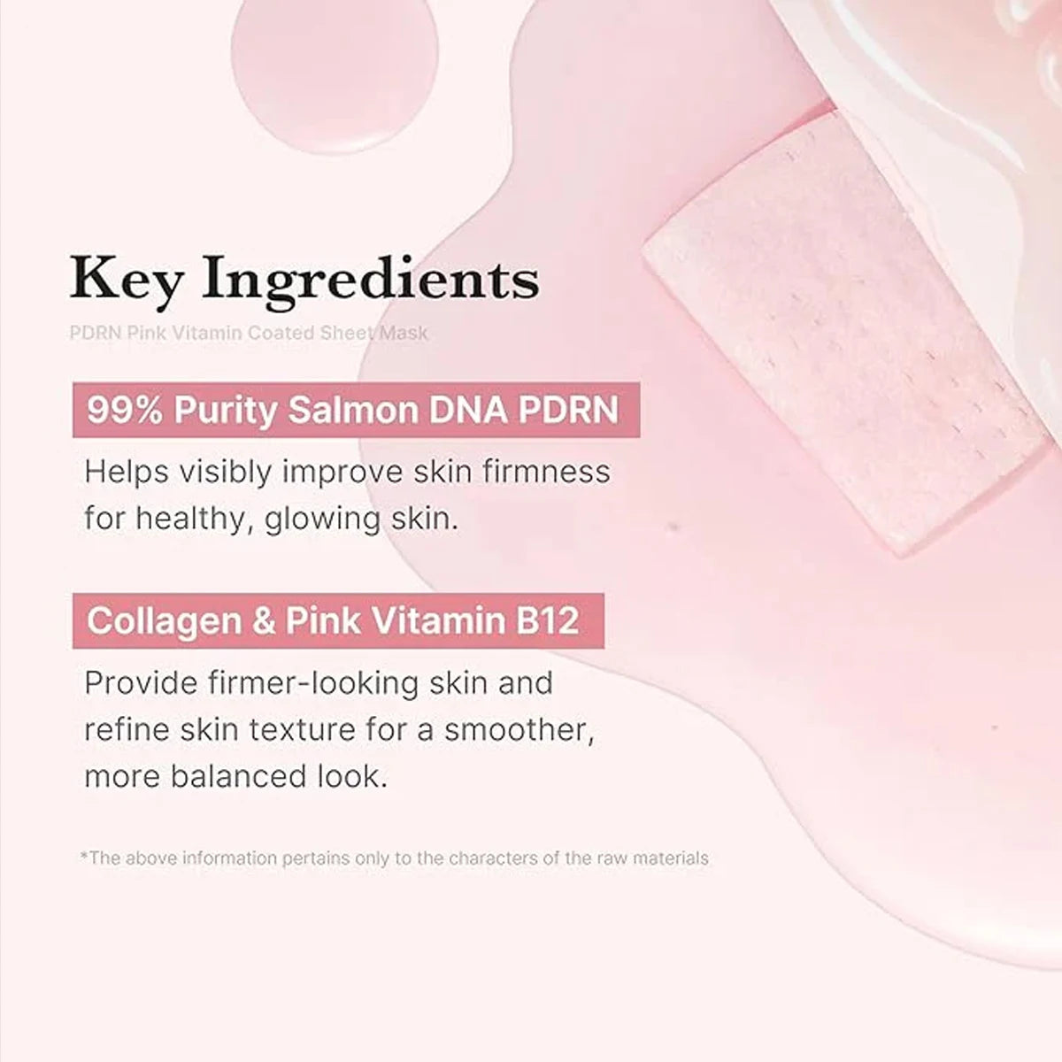Pink sheet mask infused with salmon DNA PDRN, designed for skin regeneration and hydration.