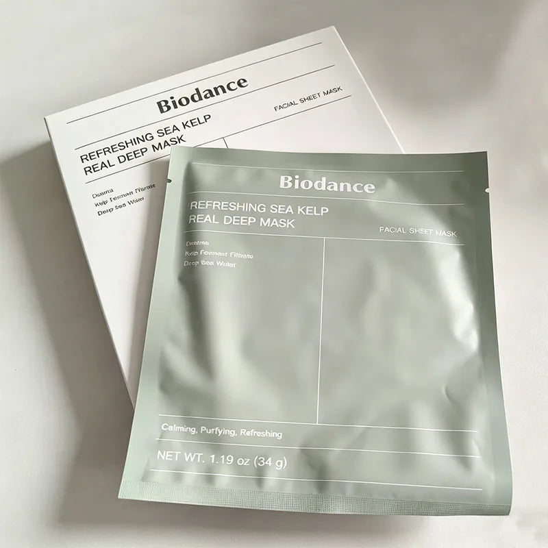 Facial essence mask applied to face for deep hydration, firming, and soothing sensitive skin
