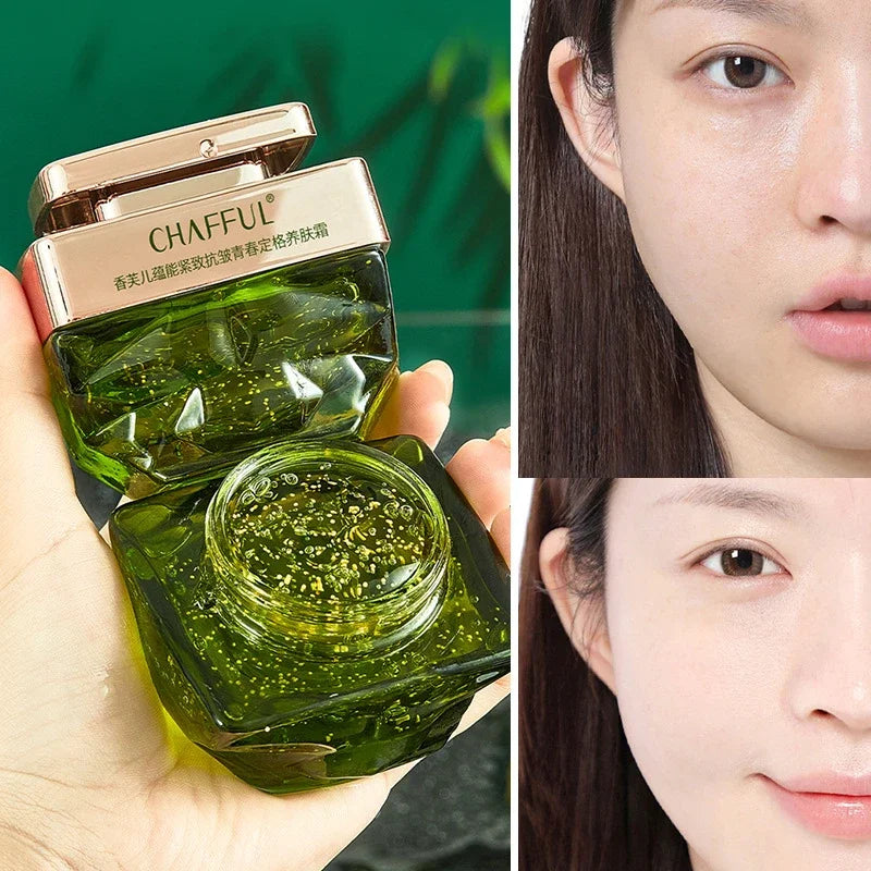 Plant caviar collagen firming face cream jar with smooth cream texture