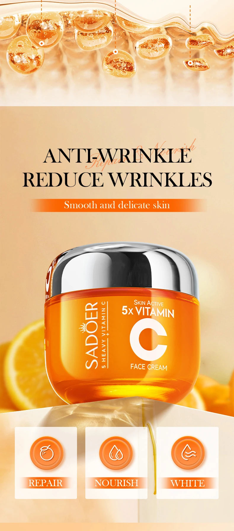 Vitamin C face cream jar for firming and brightening skincare