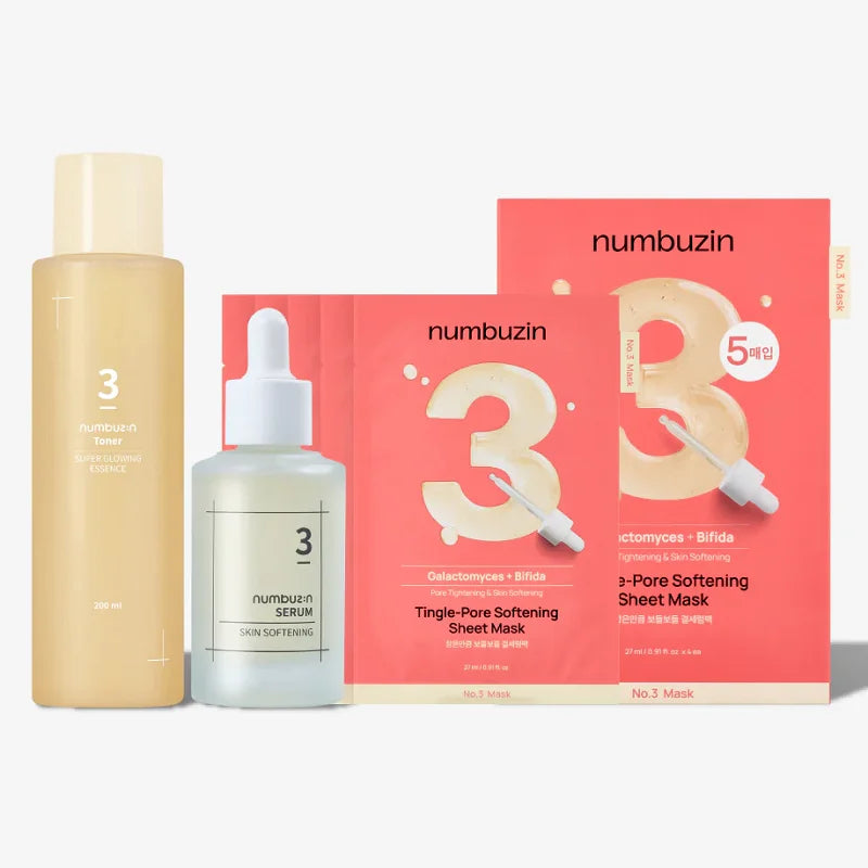 Pore care set with glowing essence, softening serum and pore tightening sheet masks