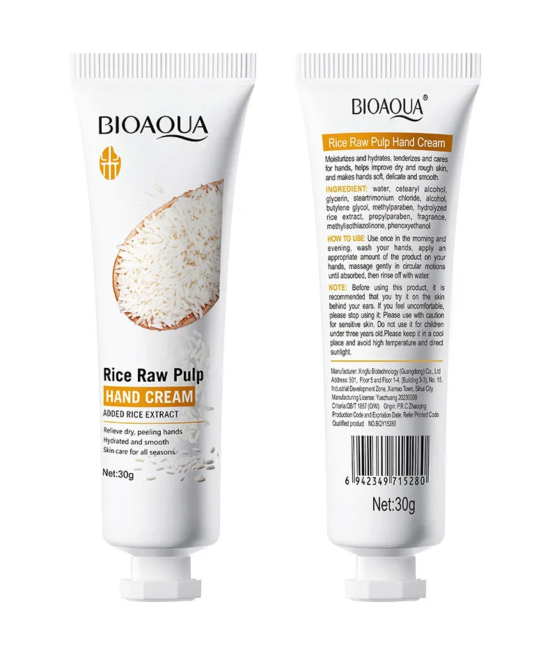 White rice hand cream tube for whitening and moisturizing hand care