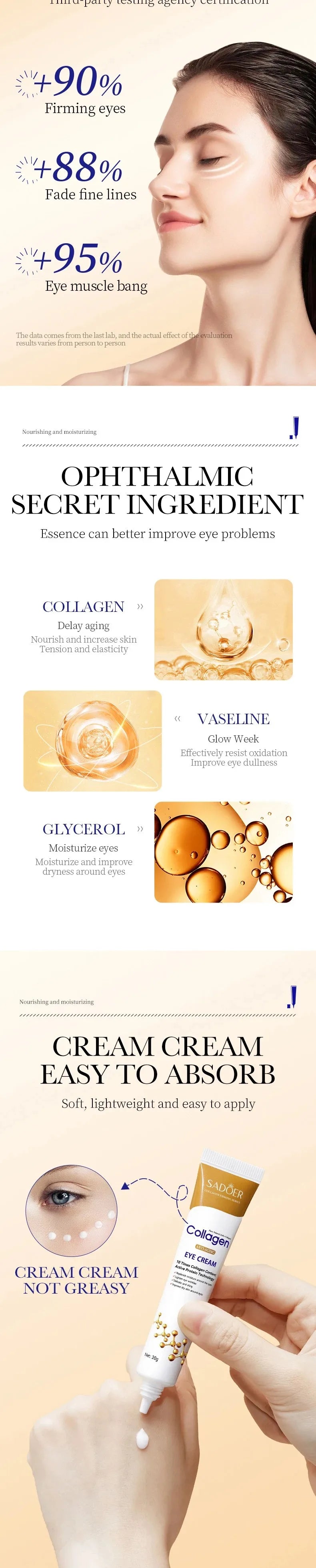 Collagen skincare set with eye cream and moisturizing face cream for anti-aging and dark circle care