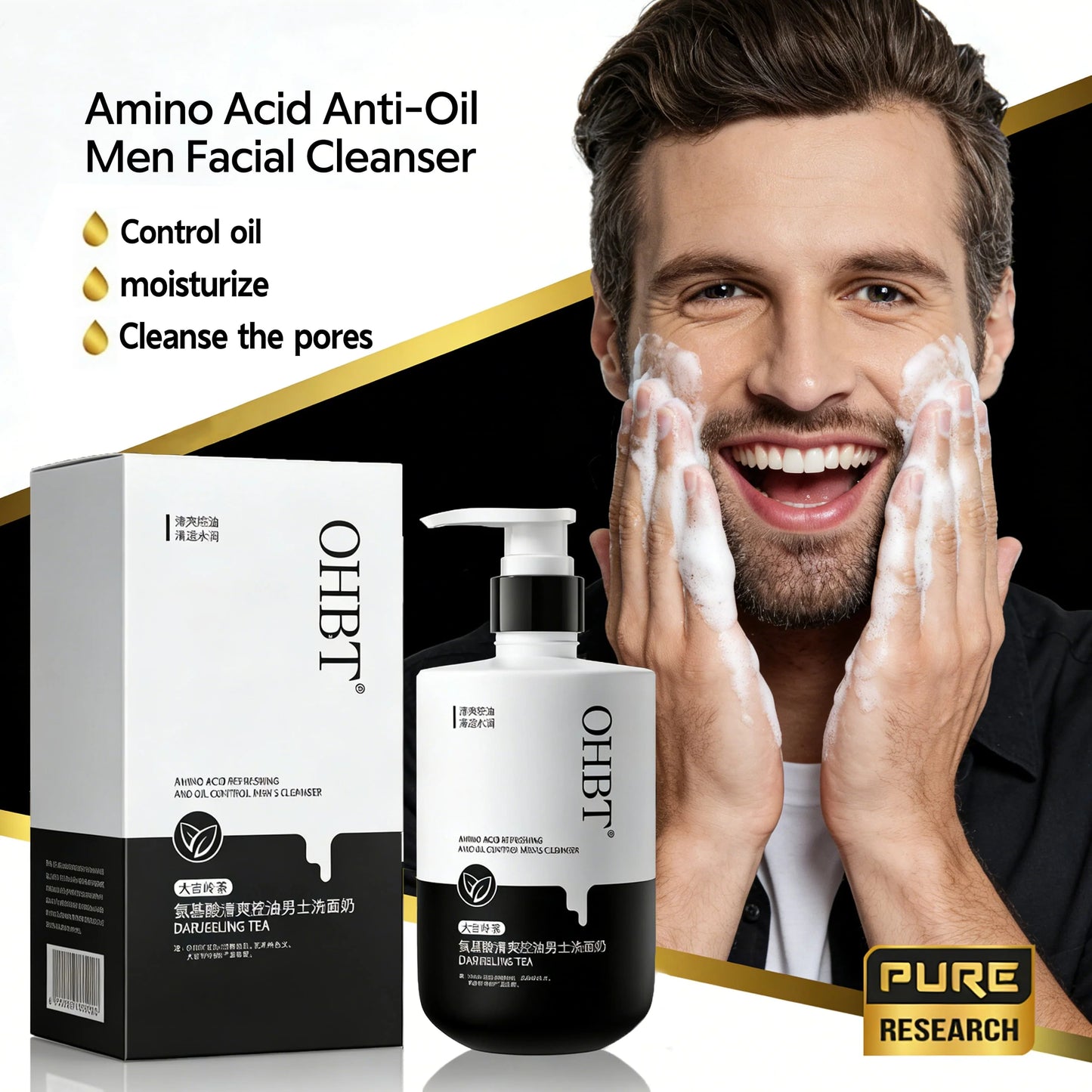 OHBT Men Salicylic Acid Cleansing Lotion 500g, Gentle Moisturizing Nourishing Facial Cleanser, Oil Control Brightening Face Wash