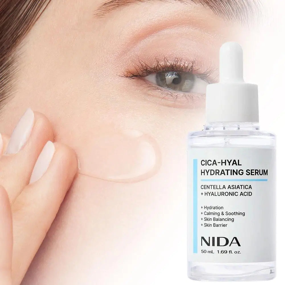NIDA CICA-HYAL Deep Moisturizing Essence — CICA & Hyaluronic Acid — Bottle front view with NIDA branding close-up