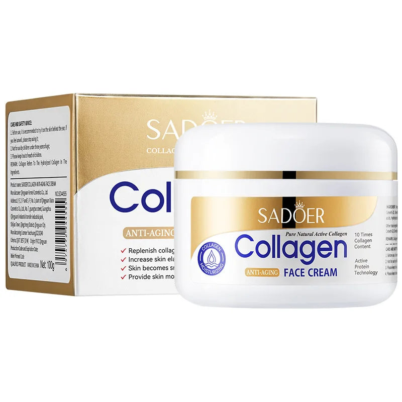 Collagen skin care set with eye cream and moisturizing face cream for anti-aging and dark circle care.