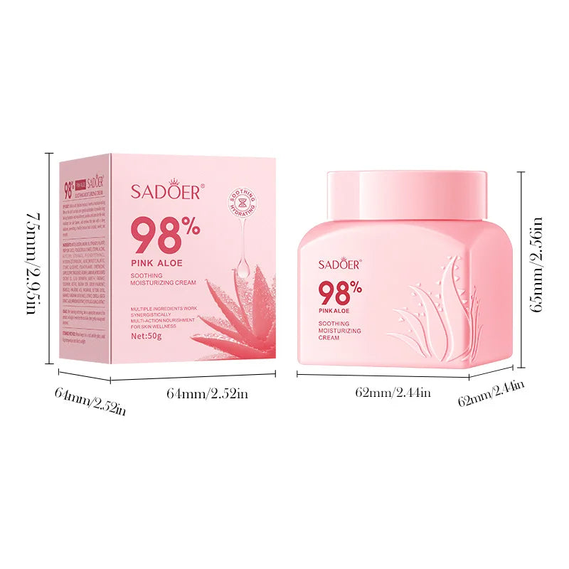 SADOER Pink Aloe Vera Moisturizing Face Cream Whitening Anti-Aging Anti Acne Facial Cream for Face Skin Care Products