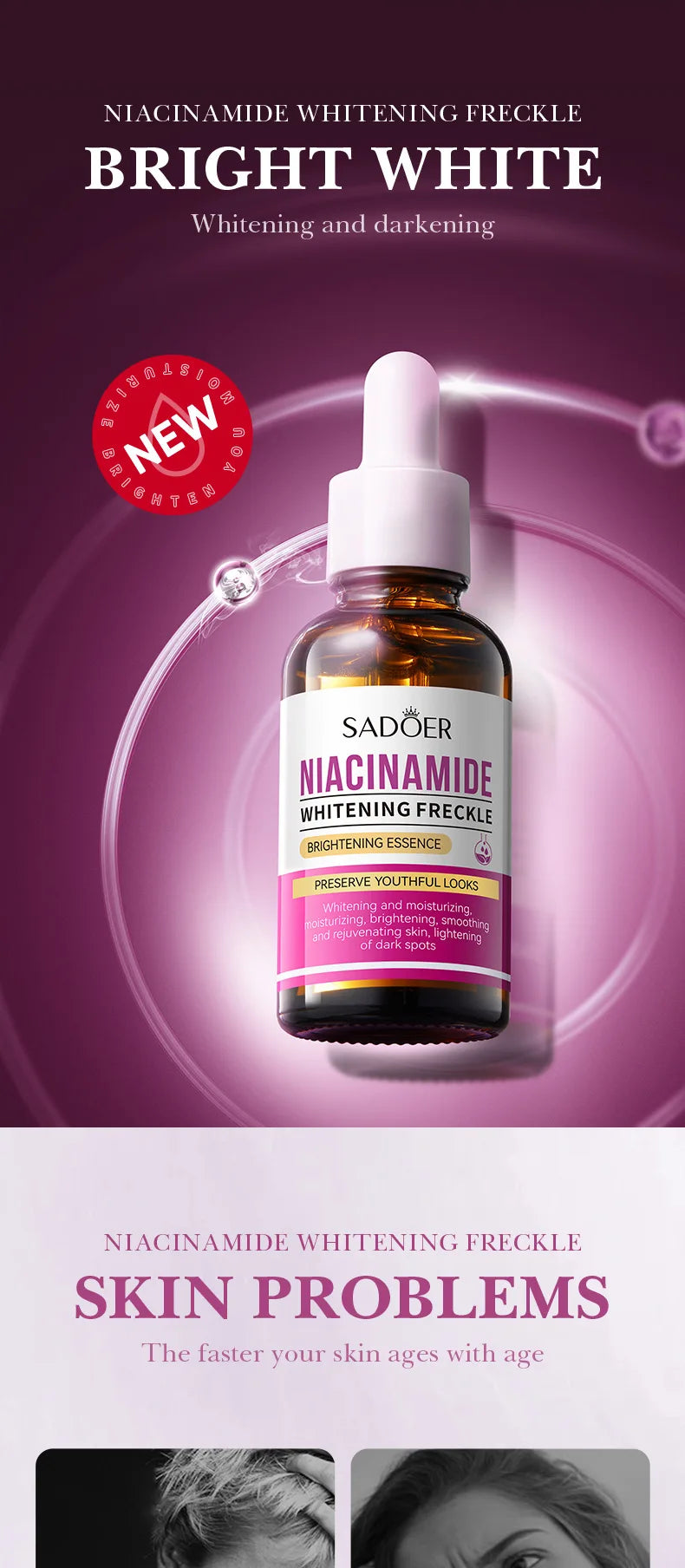 1/3pcs SADOER Fullerene Salicylic Acid Nicotinamide Serum Facial Moisturizing Anti-aging Facial Essence Beauty Skin Care