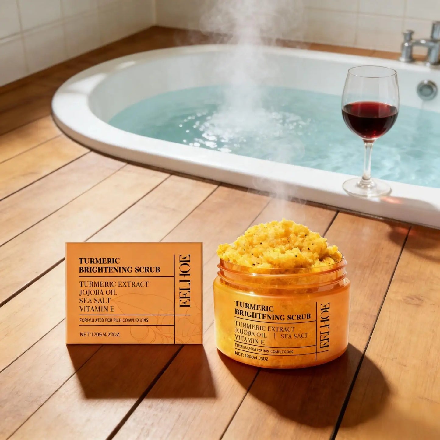 EELHOE Turmeric & Sea Salt Body Scrub — Turmeric & Jojoba Oil — Key natural ingredients turmeric sea salt jojoba