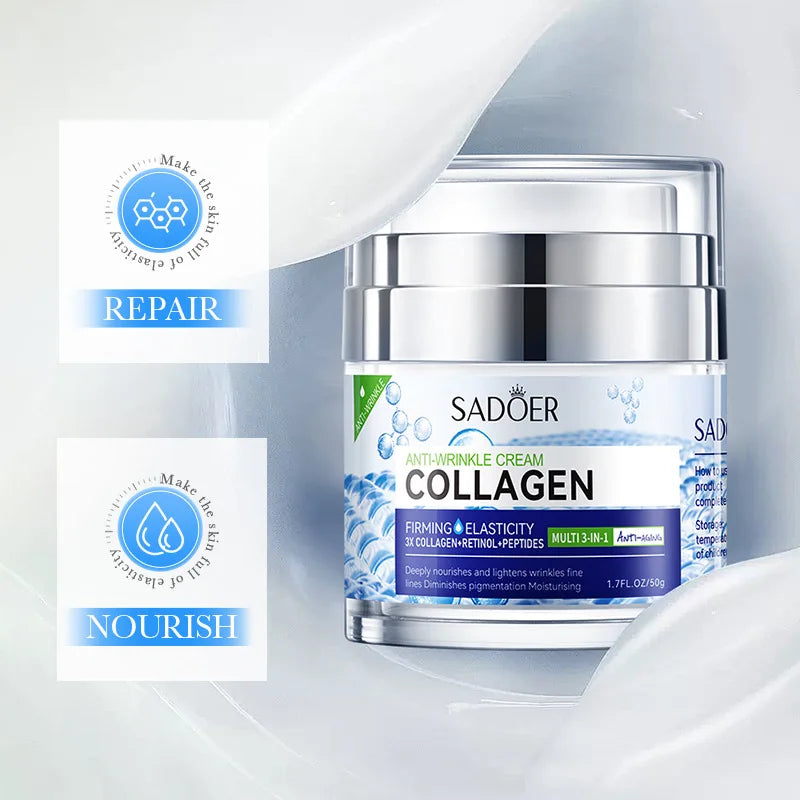 Vitamin C collagen firming hydrating day cream in a white jar with orange accents.