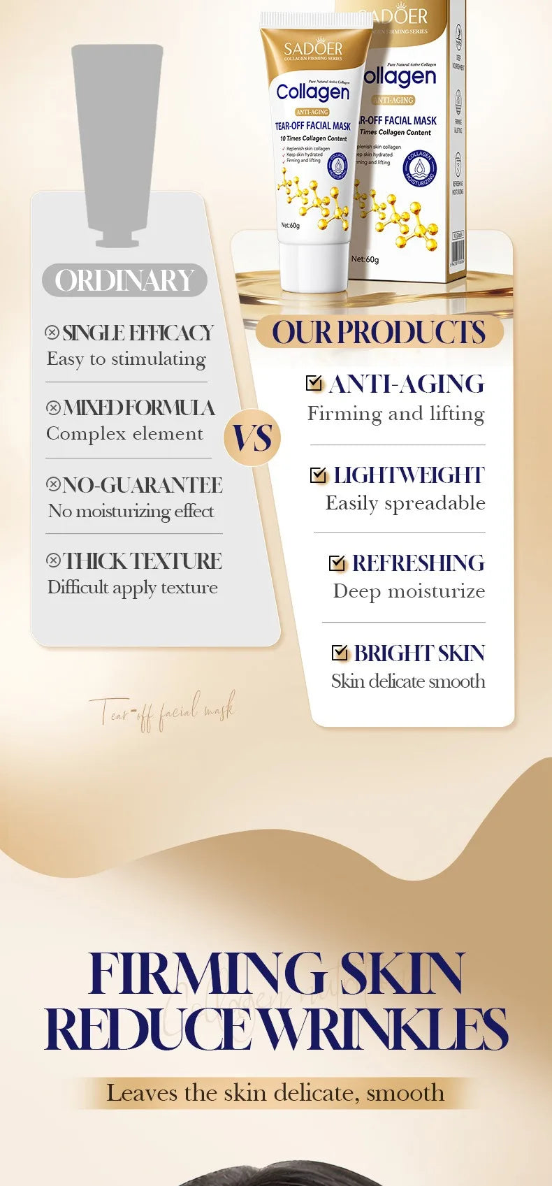 Collagen firming peel-off tear mask tube with a peeled-off mask layer