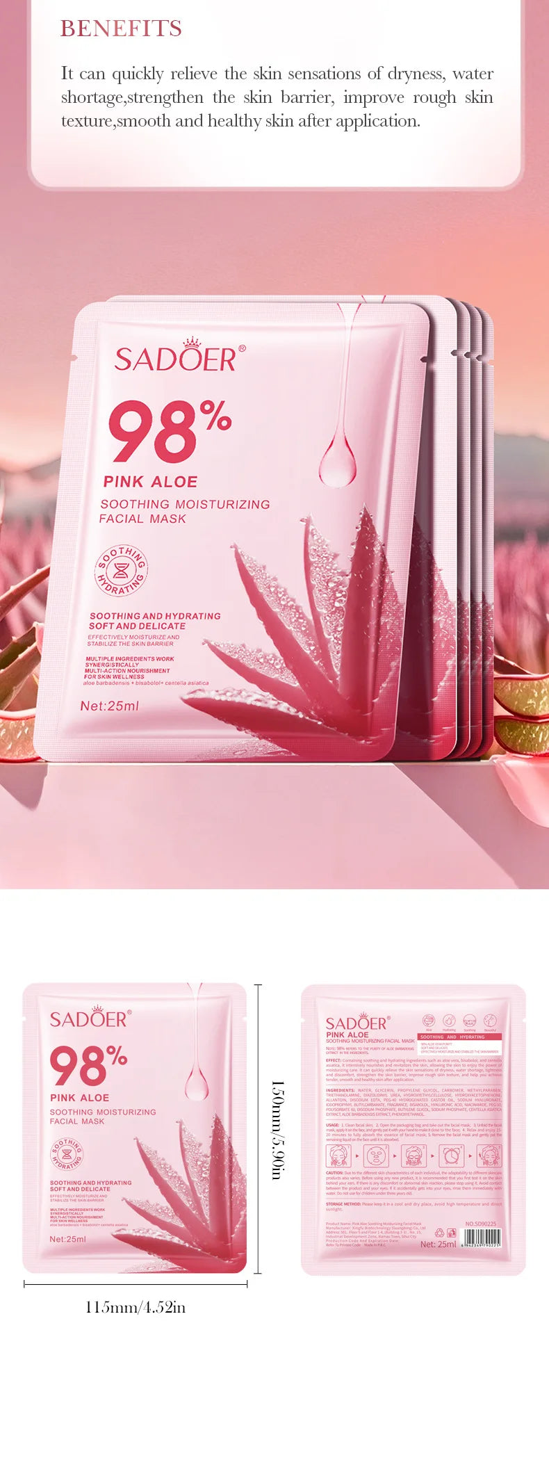 Pink aloe hydrating nourishing sheet mask with soothing aloe extract