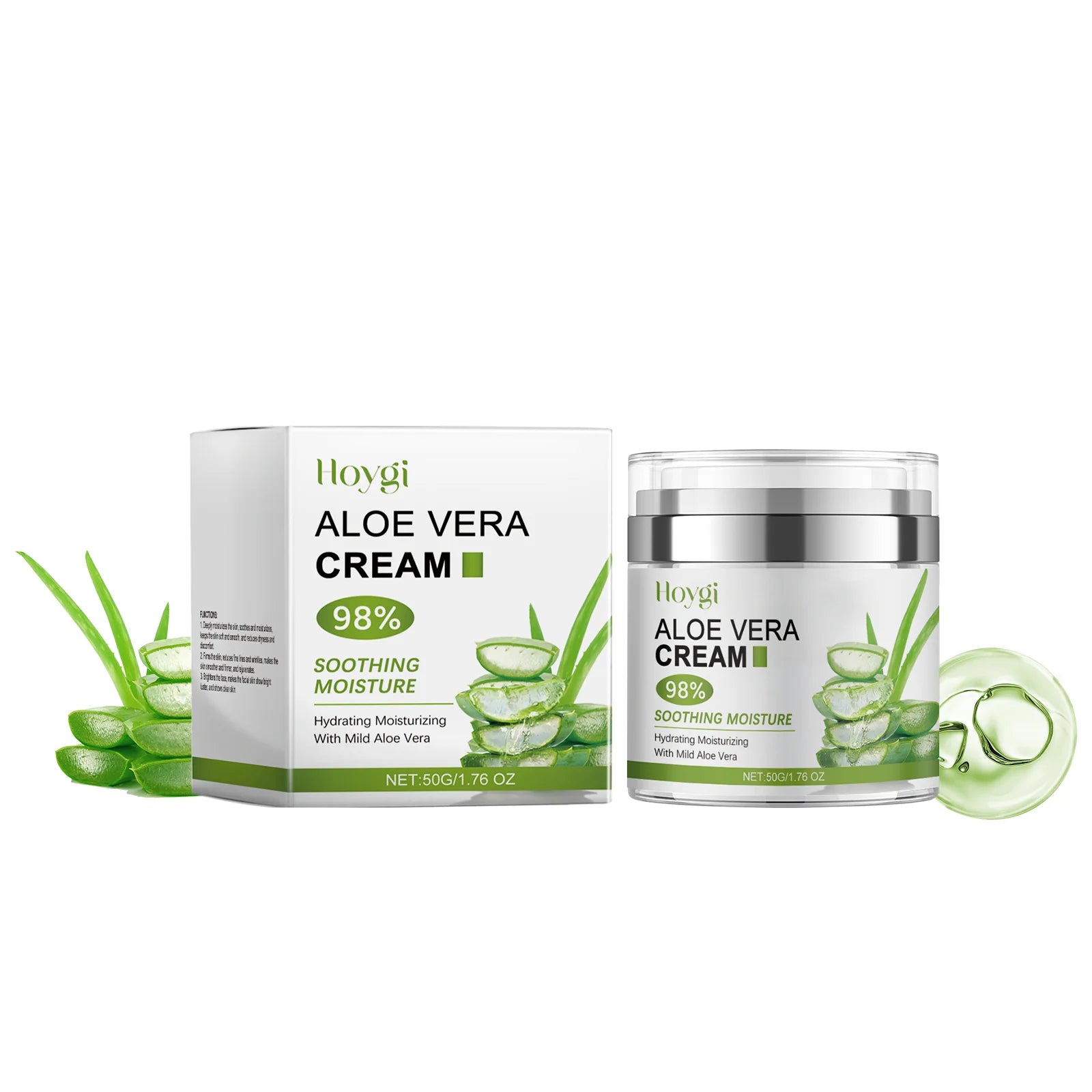 Aloe vera cream jar with moisturizing gel texture