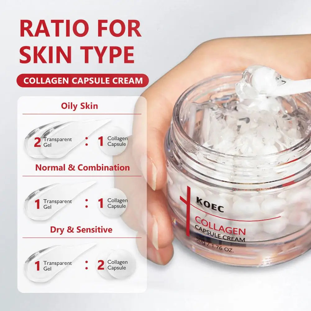 Face cream jar with collagen capsules for firming skin