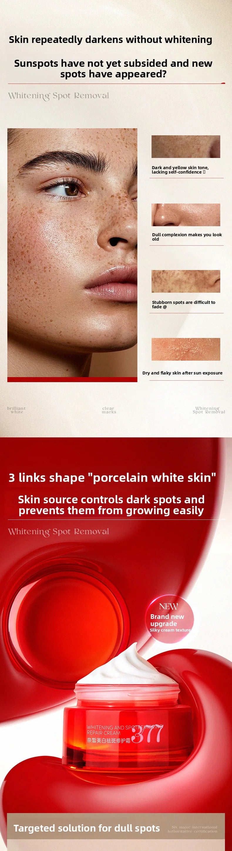 RUYI 377+577 Whitening Spot Fading Repair Cream Deep Moisturizing Freckle Fade Brightening Hydrating Face Cream