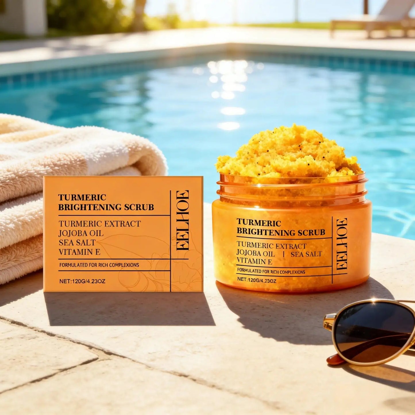 EELHOE Turmeric & Sea Salt Body Scrub — Turmeric & Jojoba Oil — Before and after exfoliation result on arm