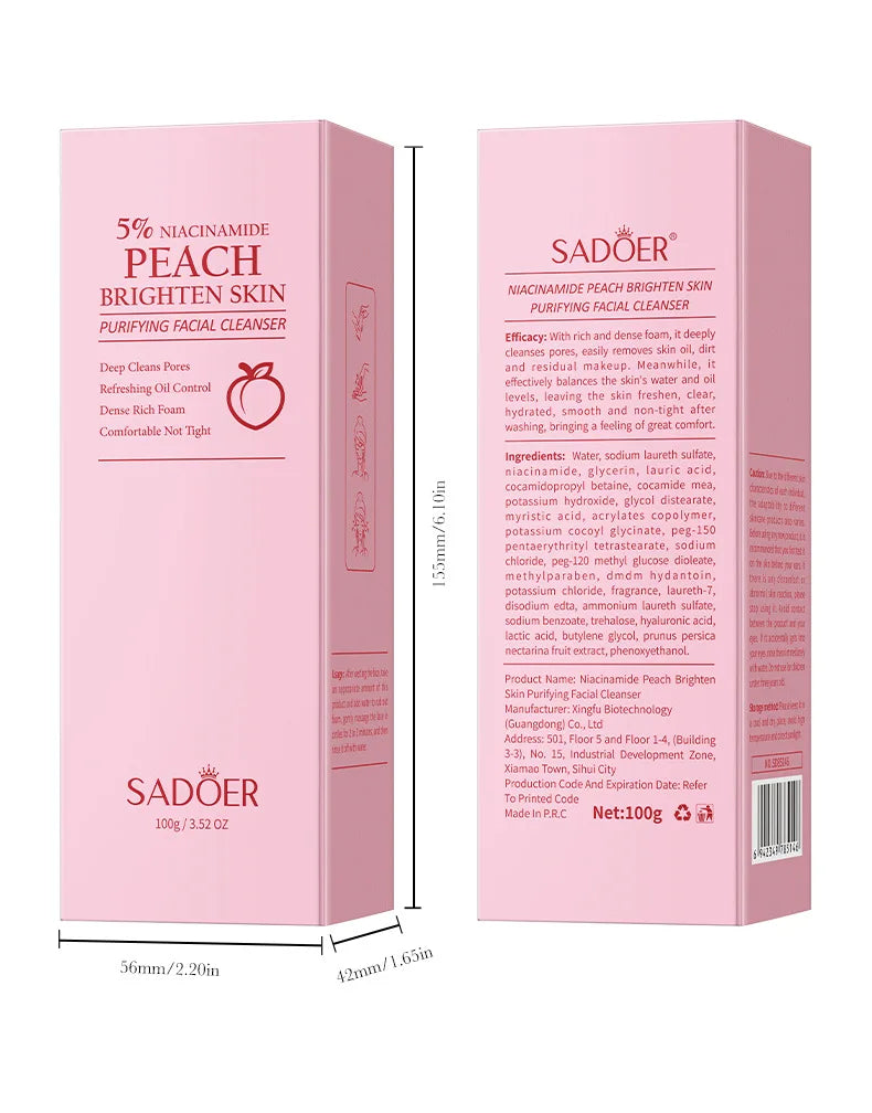 SADOER Niacinamide Honey Peach Facial Cleanser Moisturizing Whitening Deep Cleansing Anti-aigng Face Wash Foam Facial Cleanser