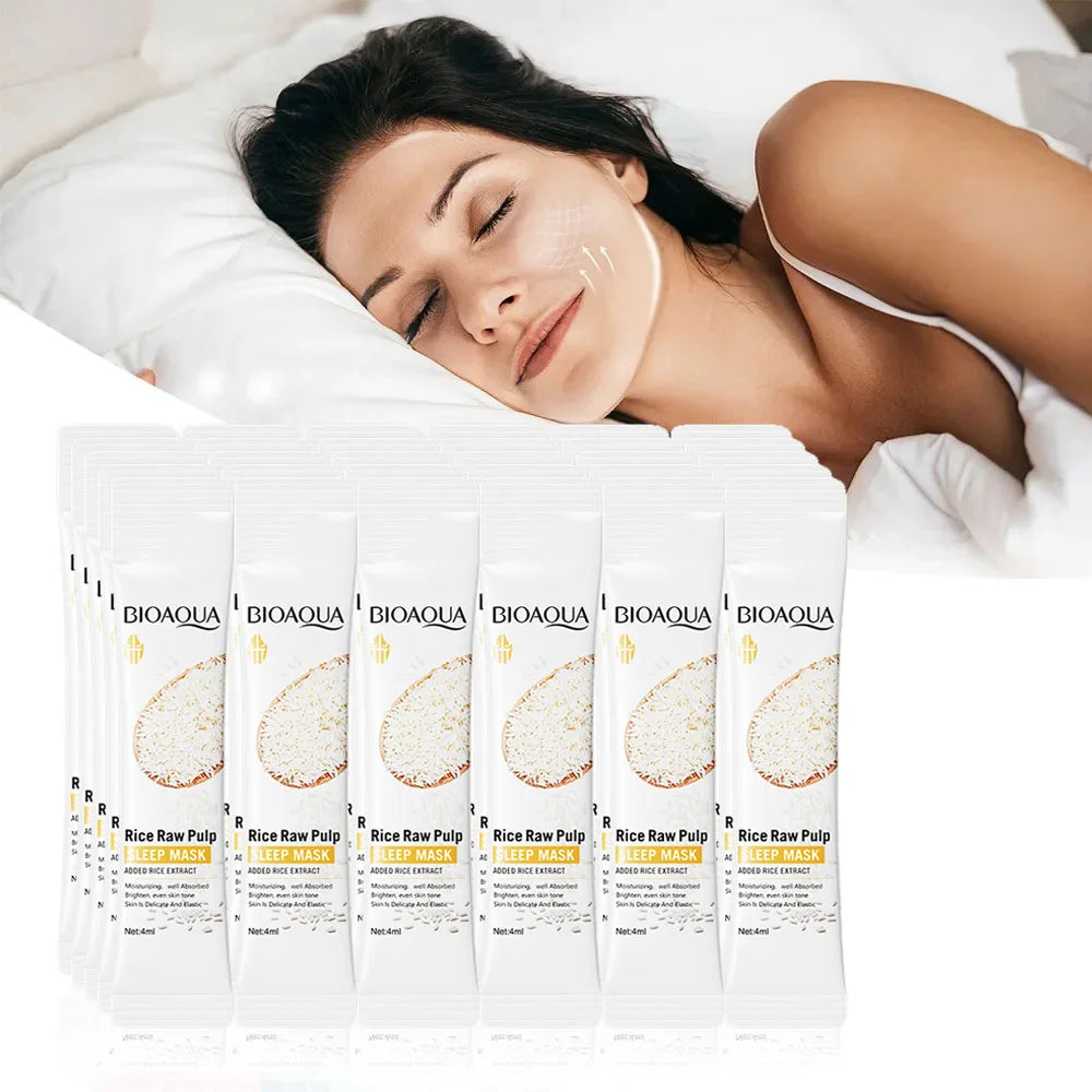 Pack of 10 rice raw pulp sleeping facial masks for whitening and anti-aging
