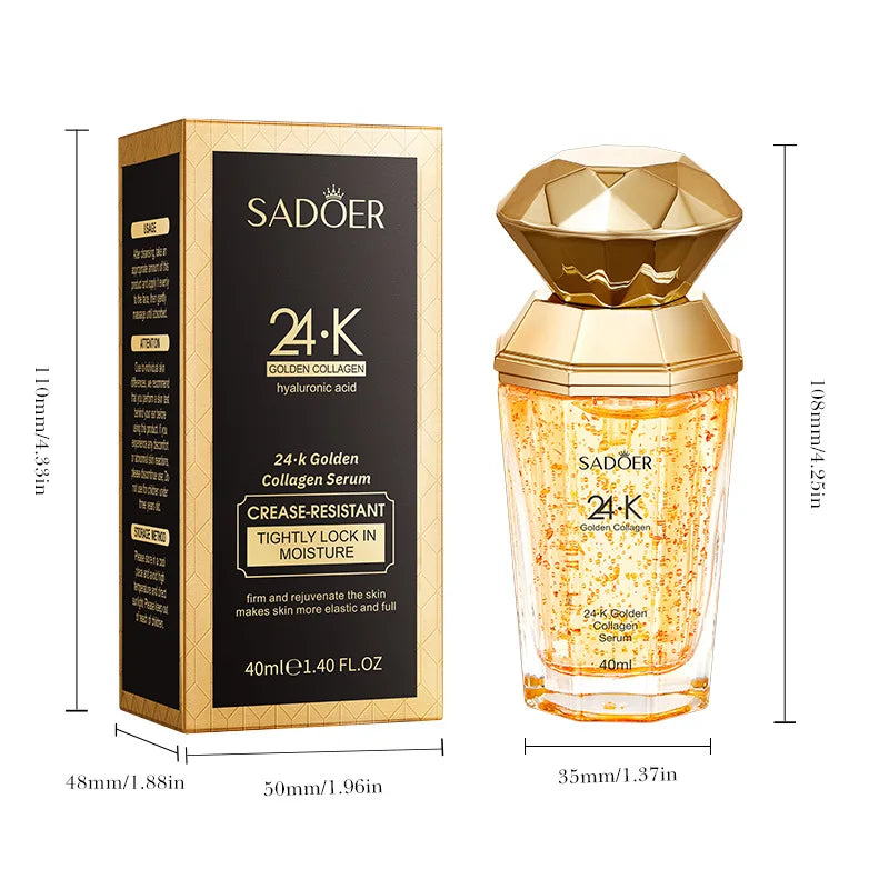 24K gold and collagen facial serum bottle with dropper for brightening and anti-aging