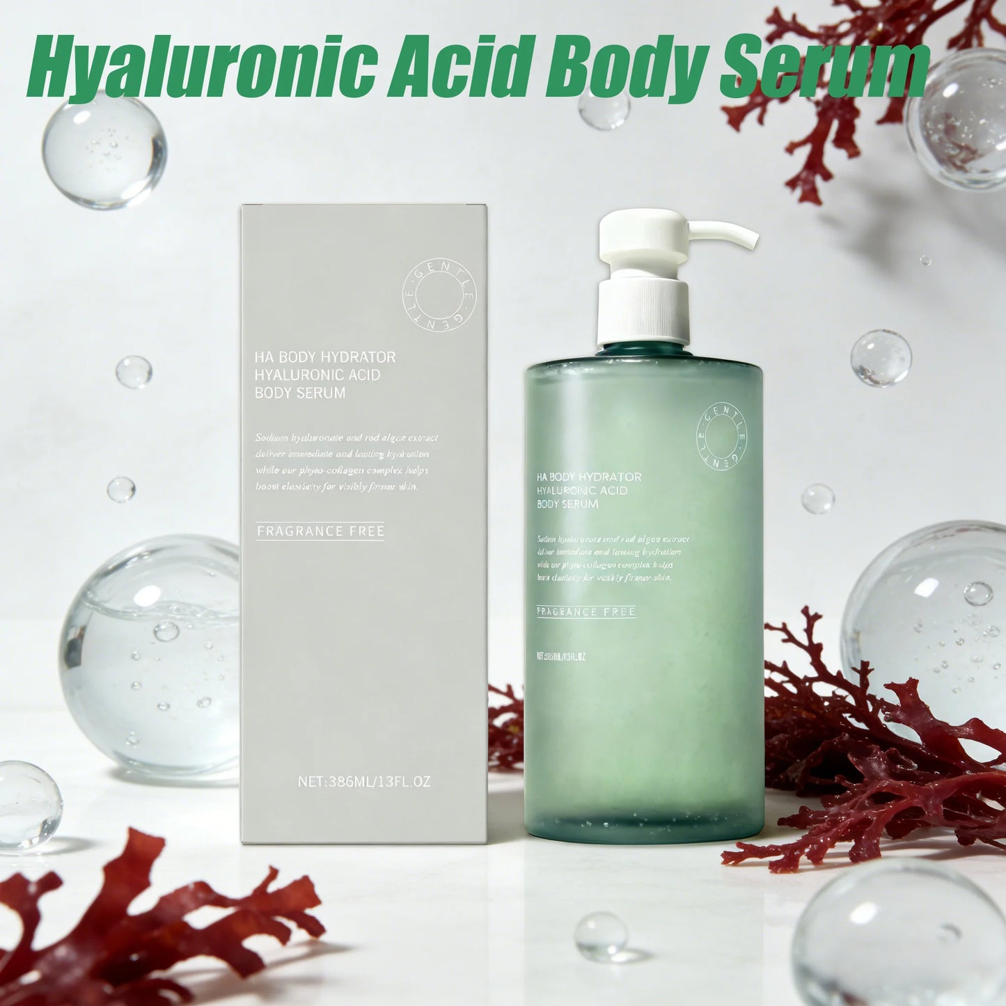 Hyaluronic acid body serum pump bottle for deep hydration and smooth skin
