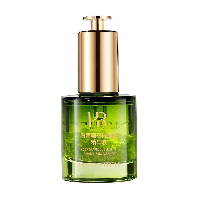 Glass dropper bottle of sea grape collagen peptide facial serum