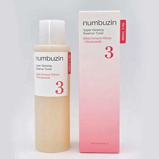 NUMBUZIN No.3+ Super Glowing Niacinamide Serum Toner — Niacinamide — White and blue bottle on white background
