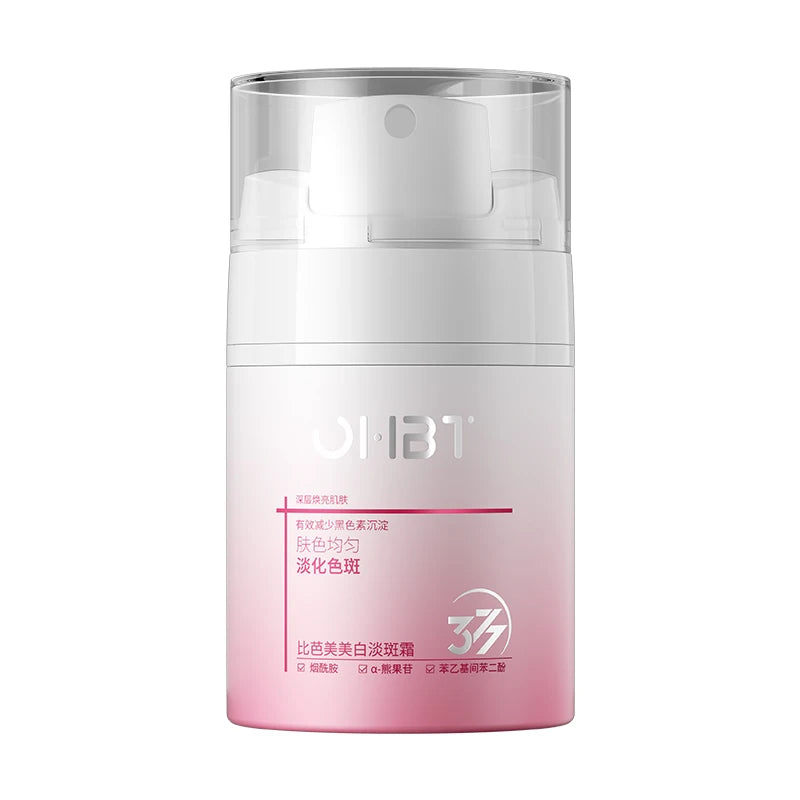 OHBT Face Skin Care Whitening Freckle Cream — Whitening & Niacinamide — Product size comparison with hand
