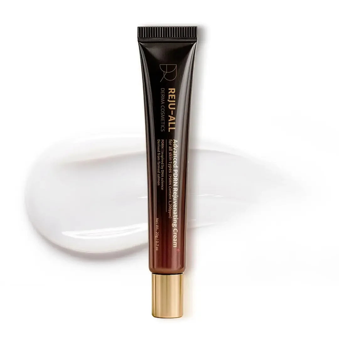 DR REJU All PDRN Rejuvenating Cream — PDRN & Salmon DNA — Deep brown and gold squeeze tube on white background