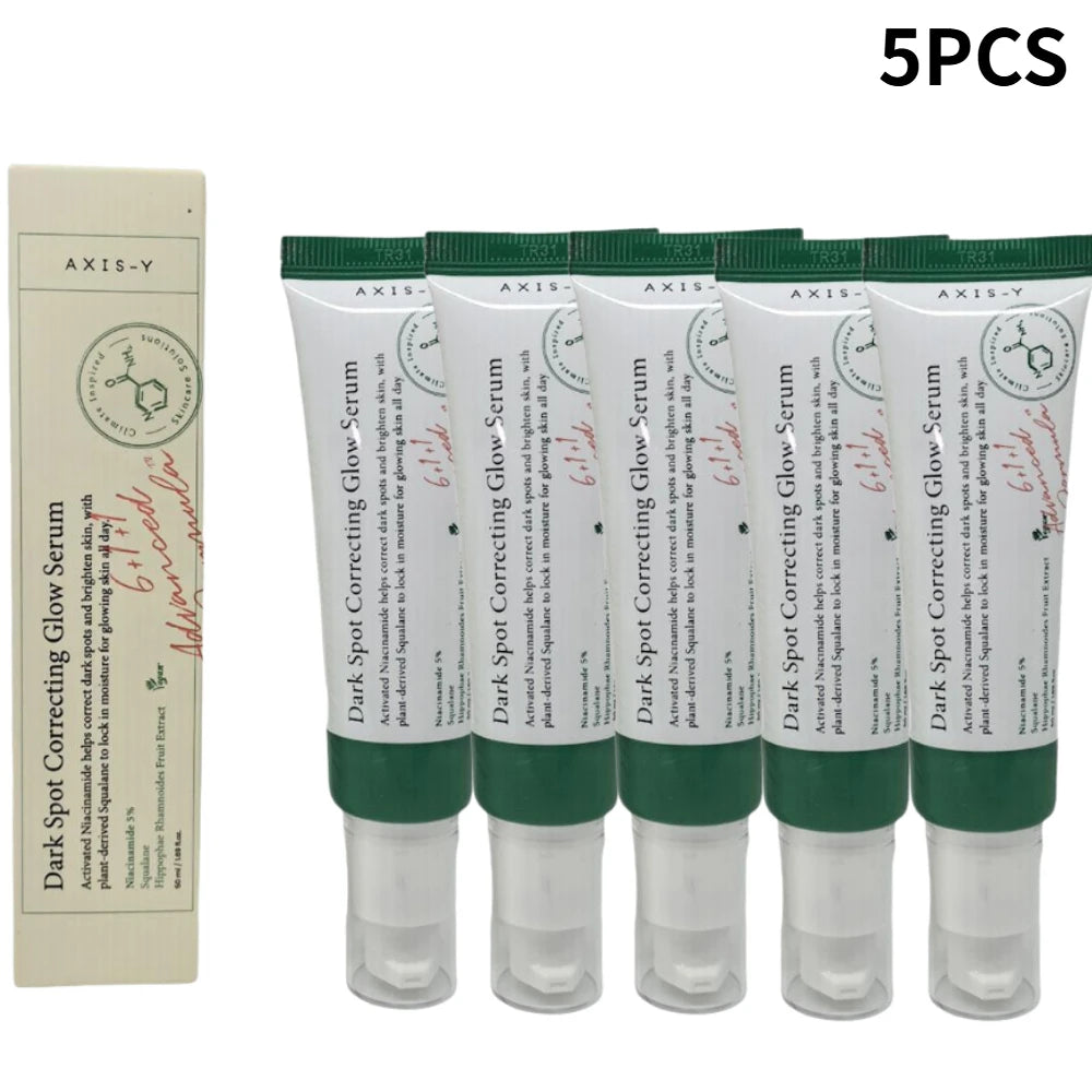 Dark spot glow serum cream pump bottle on clean background