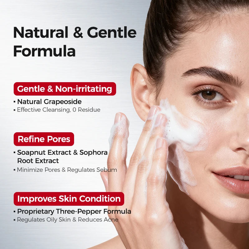 Clarifying facial cleanser bottle with salicylic acid for deep cleaning and smoother-looking pores.