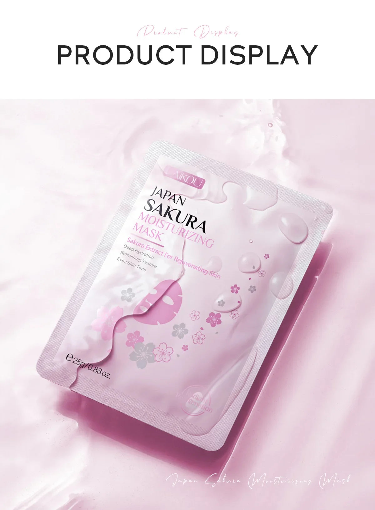 Pink sakura sheet mask packet with cherry blossom design for hydrating and brightening skin